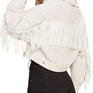 Women's White Fringe Cropped Jacket - Stylish Western-Inspired Coat
